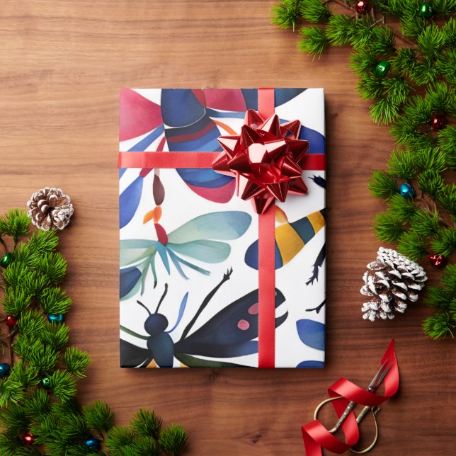 Farbenfrohe Bugs Whimsikäre Insekten Kunst Geschenkpapier (Feiertagsgeschenk)