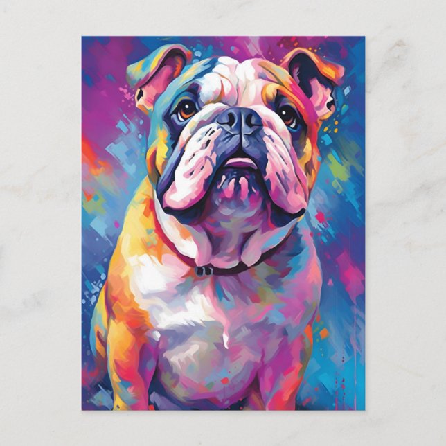 Farbenfrohe Bulldog Postkarte (Vorderseite)