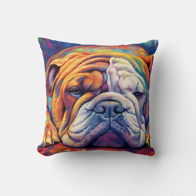 Farbenfrohe Bulldogin Kissen (Vorderseite)