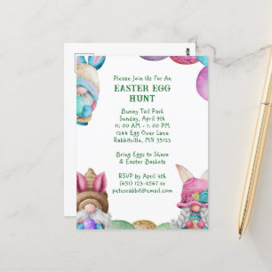 Farbenfrohe Bunny Gnomes Ostereier Jagd Postkarte