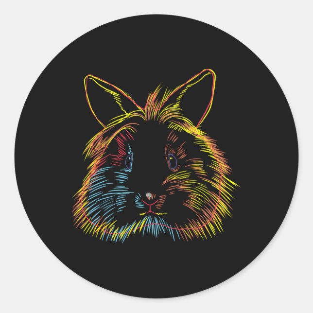 Farbenfrohe Bunny Lionhead Kaninchen Runder Aufkleber (Vorderseite)