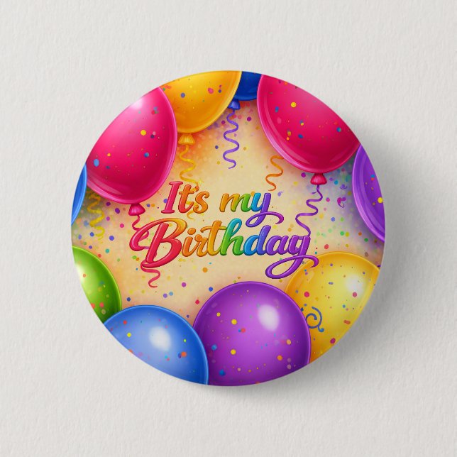 Farbenfrohe bunte Luftballons Alles Gute zum Gebur Button (Vorderseite)
