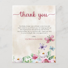 Farbenfrohe Butterflies Babydusche Danke Postkarte