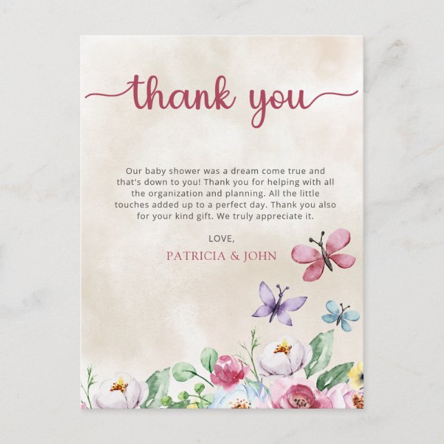 Farbenfrohe Butterflies Babydusche Danke Postkarte (Vorderseite)