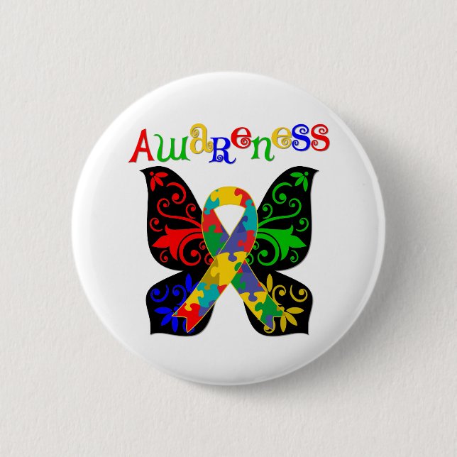 Farbenfrohe Butterfly-Autismus-Bewusstsein Button (Vorderseite)