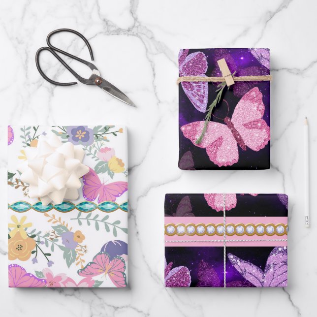 Farbenfrohe Butterfly-Geschenkwrap Geschenkpapier Set (Vorderseite)