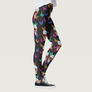 Farbenfrohe Butterfly Gothic Sugar Skull Leggings