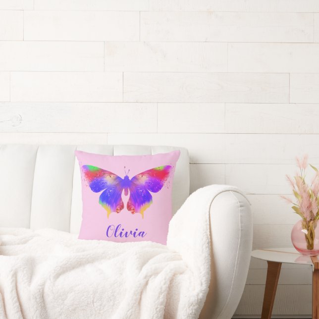 Farbenfrohe Butterfly-Muster personalisiert rosa Kissen (Liege)