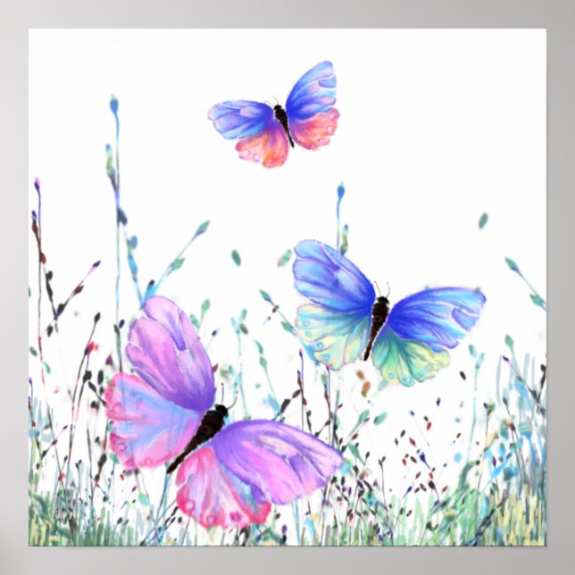 Farbenfrohe Butterfly-Poster-Frühlingsmalerei Poster (Vorne)