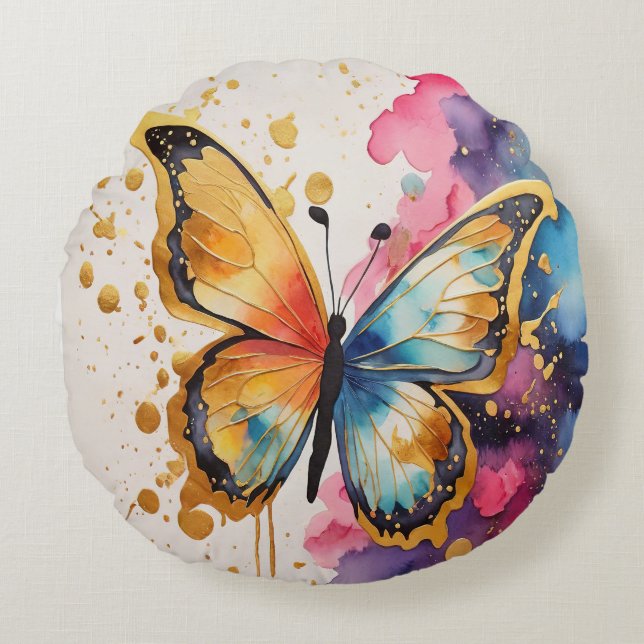 Farbenfrohe Butterfly Rundes Kissen (Vorderseite)