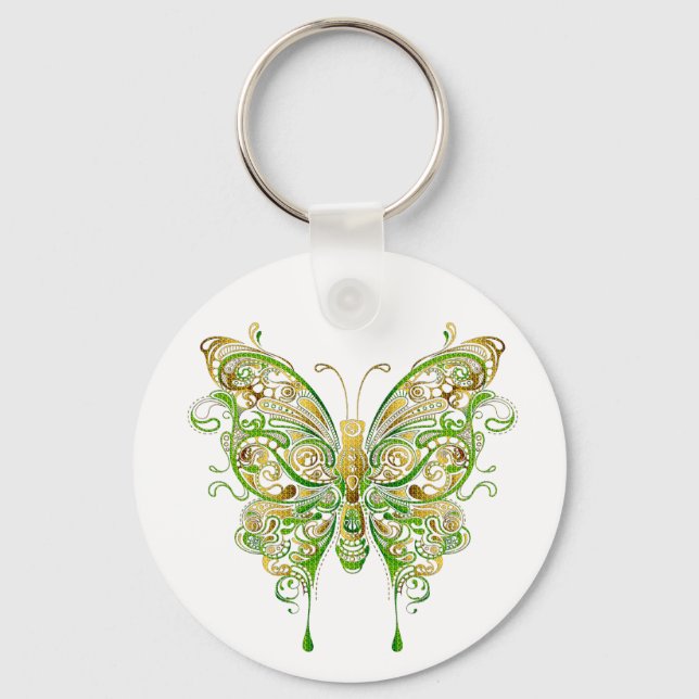 Farbenfrohe Butterfly Tattoo Style Schlüsselanhänger (Vorderseite)