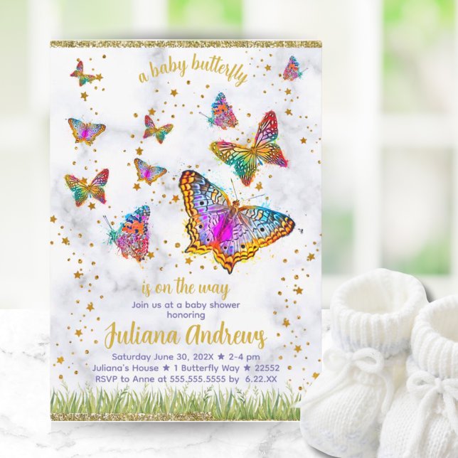 Farbenfrohe Butterfly Thema Elegantes Baby-Dusche Einladung (Colorful Butterfly Theme Elegant Baby Shower Invitation)