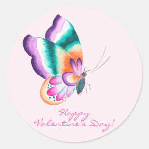 Farbenfrohe Butterfly Valentinstag Runder Aufkleber