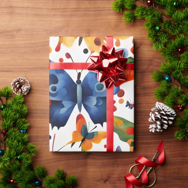 Farbenfrohe Butterfly zeichnend Geschenkpapier (Feiertagsgeschenk)