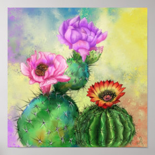 Farbenfrohe Cactus Blume Poster Print - Malerei