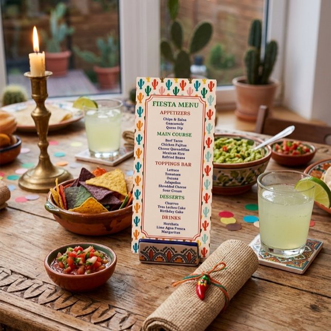 Farbenfrohe Cactus-Pattern-Fiesta-Party-Speisekart Menükarte (Von Creator hochgeladen)