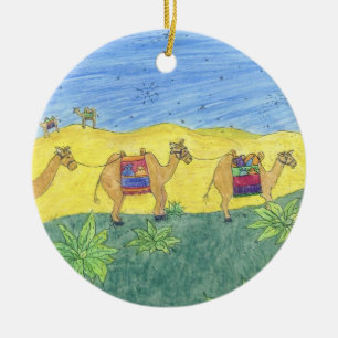 farbenfrohe Camels Keramik Ornament