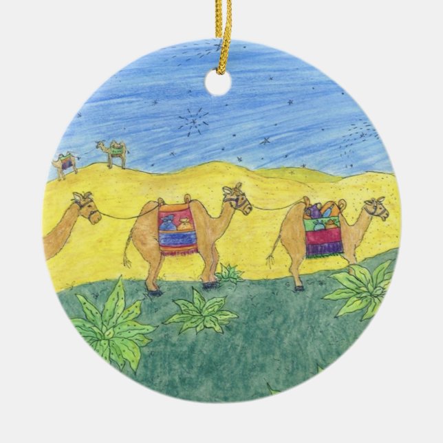 farbenfrohe Camels Keramik Ornament (Vorne)