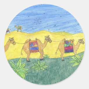 farbenfrohe Camels Runder Aufkleber