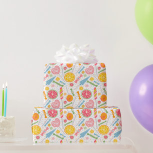 Farbenfrohe Candy Explosion Lollipop Orange Rosa Geschenkpapier