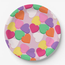 Farbenfrohe Candy Hearts Pappteller