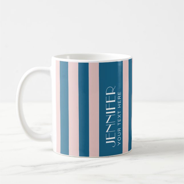 Farbenfrohe Candy Nautical Blue Modern Stripes Kaffeetasse (Links)