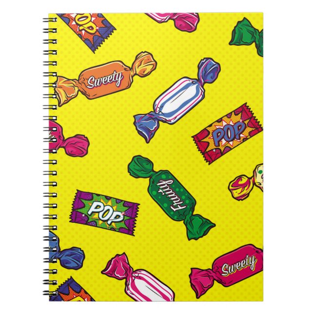 Farbenfrohe Candy Seamless Patternart, Pop, Süßigk Notizblock (Vorderseite)