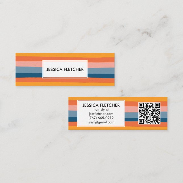 Farbenfrohe Candy Stripes Minimalistischer Chic QR Mini Visitenkarte (Vorne/Hinten)