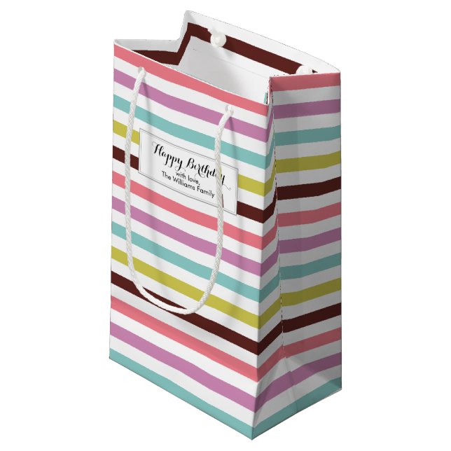 Farbenfrohe Candy Stripes Muster Kleine Geschenktüte (Vorderseite Schrägansicht)