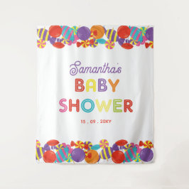 Farbenfrohe Candy Theme Babydusche Hintergrund Wandteppich