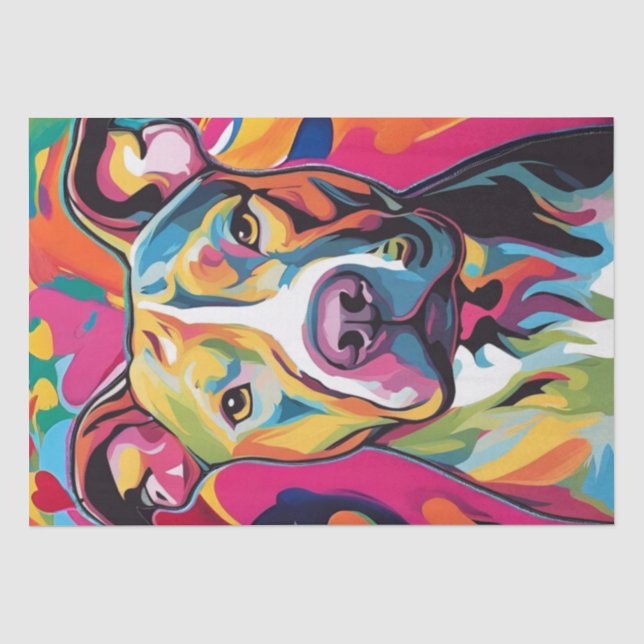 Farbenfrohe Canine Chaos: Ein Pop Art Pitbull Seidenpapier (Vorderseite)