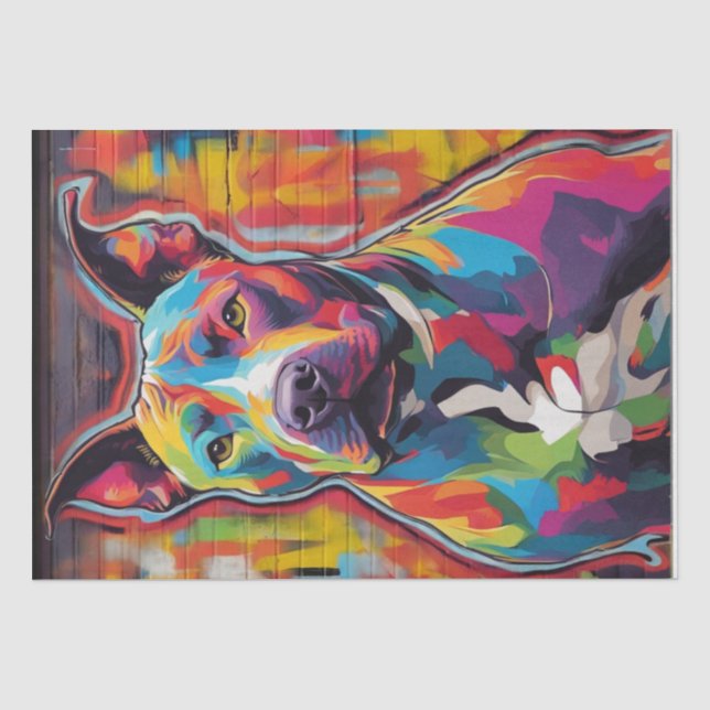 Farbenfrohe Canine Chaos: Ein Pop Art Pitbull Seidenpapier (Vorderseite)