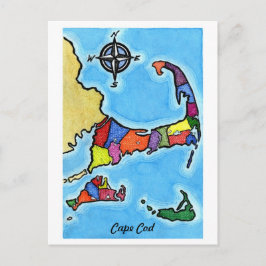 Farbenfrohe Cape Cod Map Postkarte