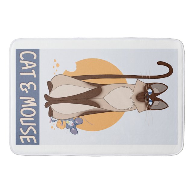 Farbenfrohe Cartoon Cat and Mouse Badematte (Vorderseite)
