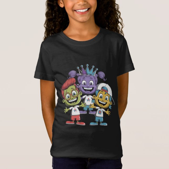 Farbenfrohe Cartoon Kinder mit spielerischen Ausdr T-Shirt (Vorderseite)