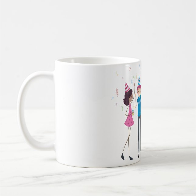 Farbenfrohe Cartoon-Kinderparty-Feier Kaffeetasse (Links)
