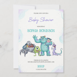 Farbenfrohe Cartoon-Monster-Baby-Party Einladung
