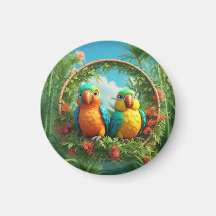 Farbenfrohe Cartoon Papageien Magnet