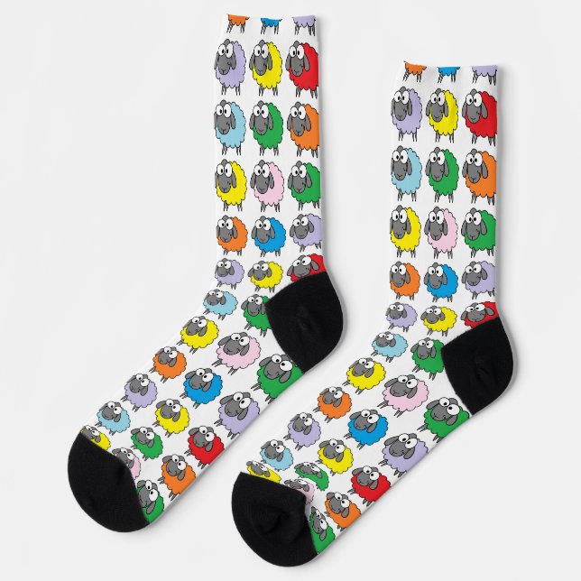 Farbenfrohe Cartoon Regenbogenschaf Socken (Linkes Detail)