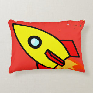 Farbenfrohe Cartoon Space Adventure Rocket, UFO Dekokissen