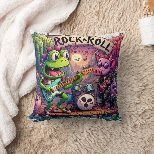 Farbenfrohe Cartoon Tiere Darstellend Rock Music Kissen (Decke)