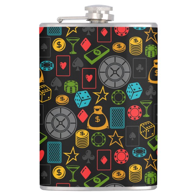 Farbenfrohe Casino Icons Flask Flachmann (Vorderseite)