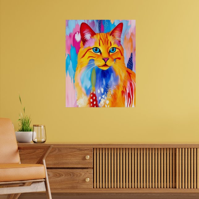 Farbenfrohe Cat Art Print - Lebhaftes und feines D Poster (Wohnzimmer 2)
