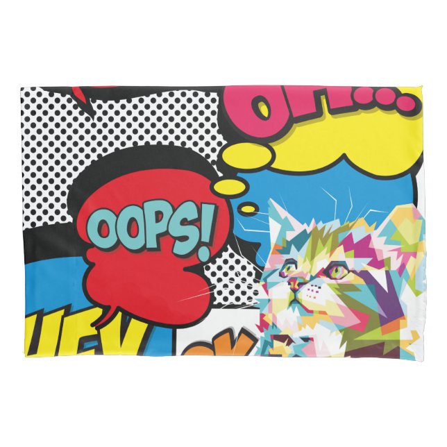 Farbenfrohe Cat Comic Hoffnung Pop Kunst, Dichtung Kissenbezug (Vorderseite)