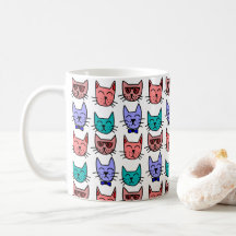 Farbenfrohe Cat Doodle Faces Keramik Tasse 11oz /1