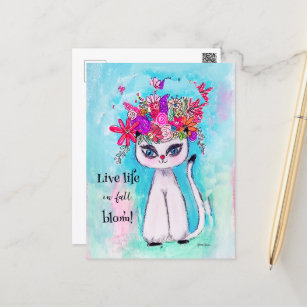 Farbenfrohe Cat Fun Spring Blume Niedlich Inspirat Postkarte