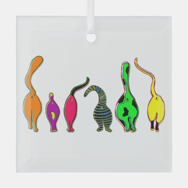 Farbenfrohe Cat Hintern Ornament Aus Glas (Vorderseite)