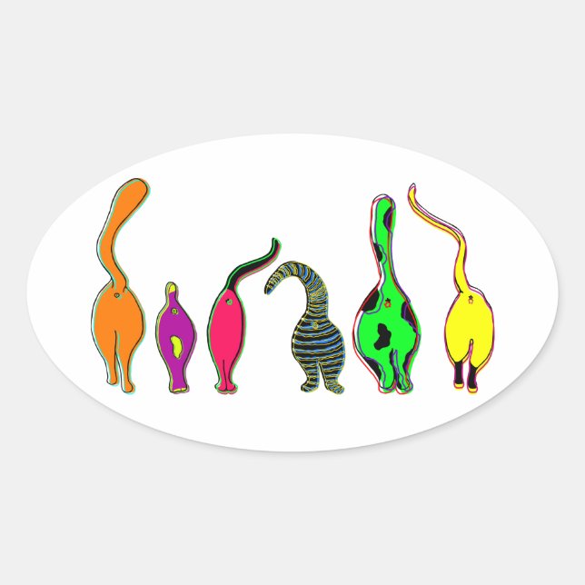 Farbenfrohe Cat Hintern Ovaler Aufkleber (Vorderseite)