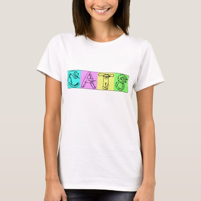 Farbenfrohe CATS im Katzen-Schriftart T-Shirt (Vorderseite)