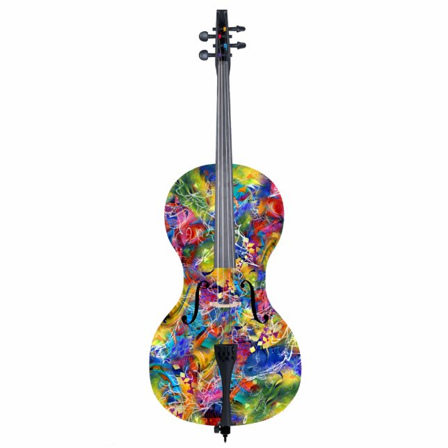 Farbenfrohe Cello-Musikanlage Freistehende Fotoskulptur (Vorne)